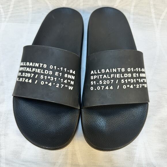 All‎ Saints Renegade Spitalfields Underground Black Slides Men’s Size 11 - EU 44 - Picture 1 of 5